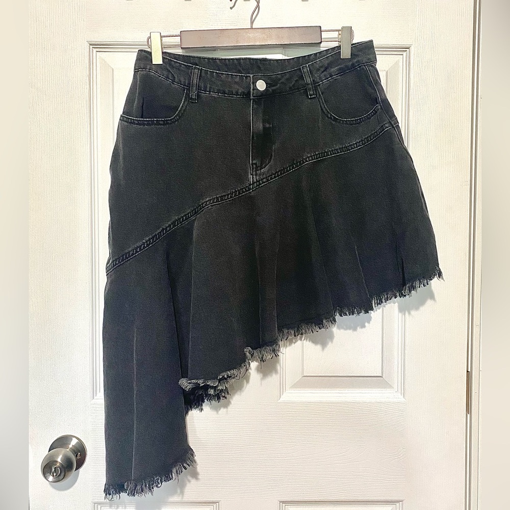 Asymmetrical Grey Denim Skirt